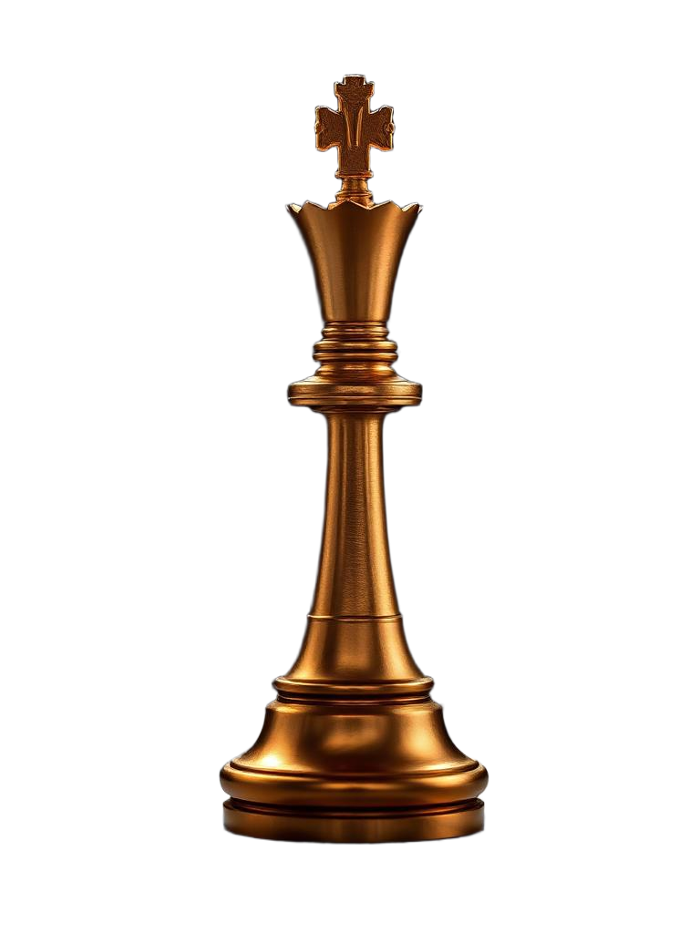 A regal queen chess piece, still standing on the board